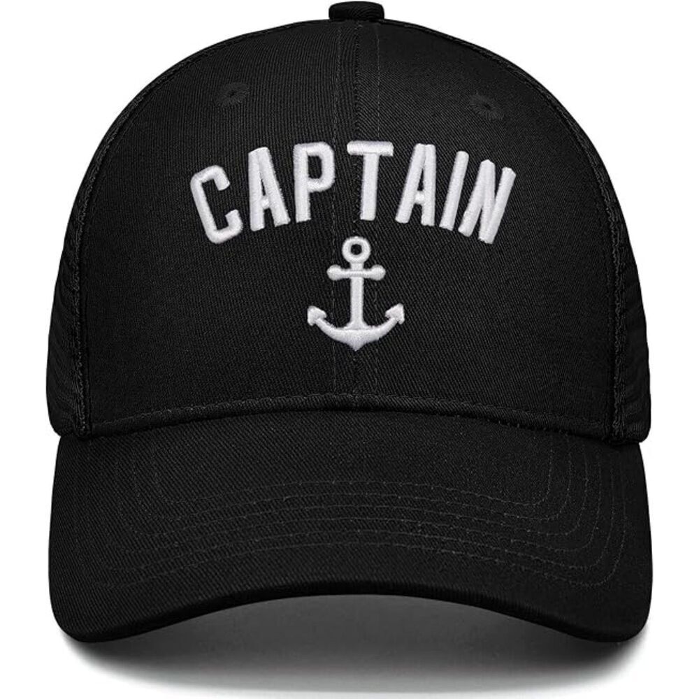 Unisex Dark Black Captain Embroidery Adjustable Classic Hunting Baseball Cap